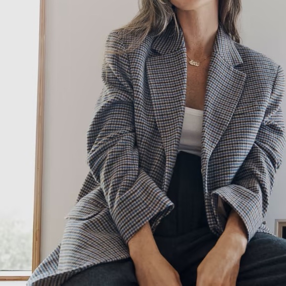 Everlane The ReWool '80s Oversized Blazer Jacket NWT Blue Brown